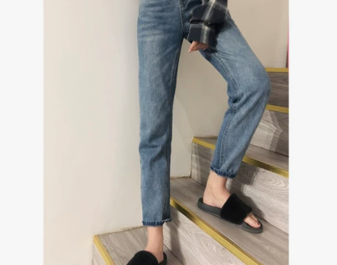 高腰直筒牛仔裤女春新款韩版宽松复古怪味少女...