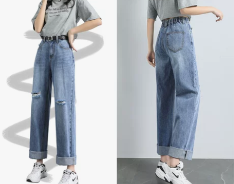 破洞牛仔裤女宽松2021年春装新款显瘦高腰...