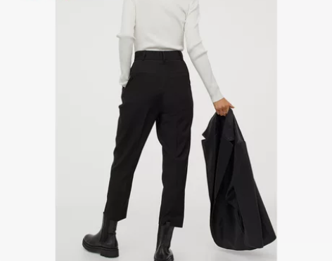 HM女装休闲裤春季时尚黑色高腰直筒裤女直筒...