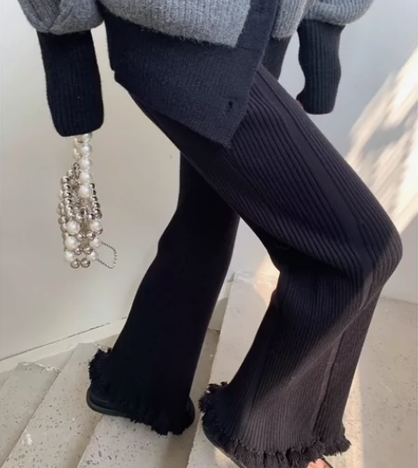 全新转 ICELOLLY黑色高腰休闲针织裤...