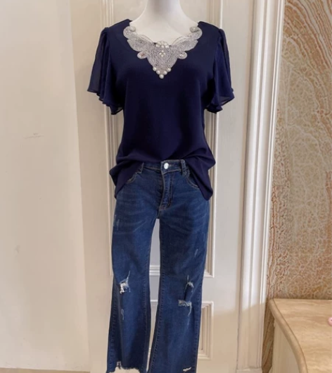 捡漏包邮外贸春夏新款薄款七分弹力破洞牛仔裤...