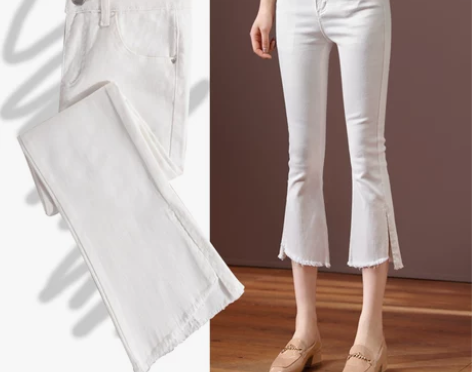 白色七分开叉牛仔裤女2022年新款高腰显瘦...