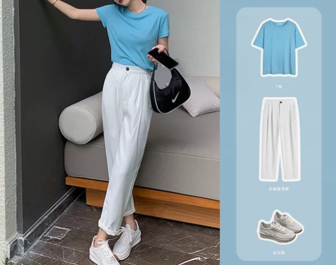 ?白色棉麻裤子扣腰盐系女裤子九分直筒冰丝亚...