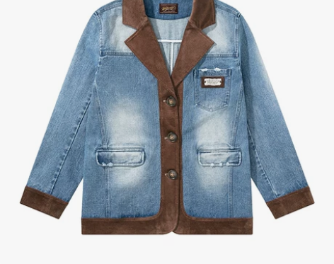 Matterain 牛仔拼接西装复古砂洗做...