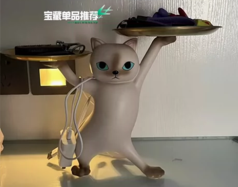 可爱妖娆猫摆件北欧玄关钥匙收纳盘轻奢创意家...