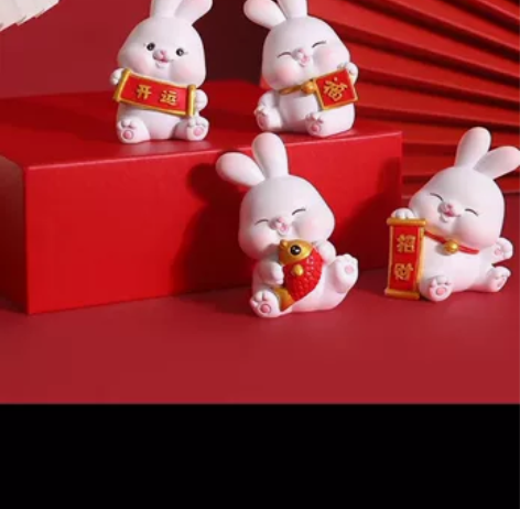 兔年吉祥物可爱兔子摆件办公室桌面车载装饰品...