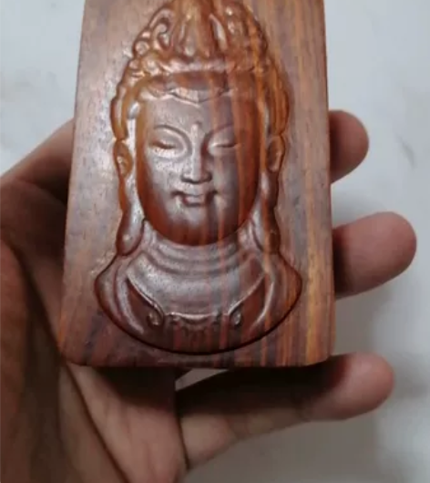 非洲小叶紫檀血檀木料雕刻观音牌大号无事牌文...