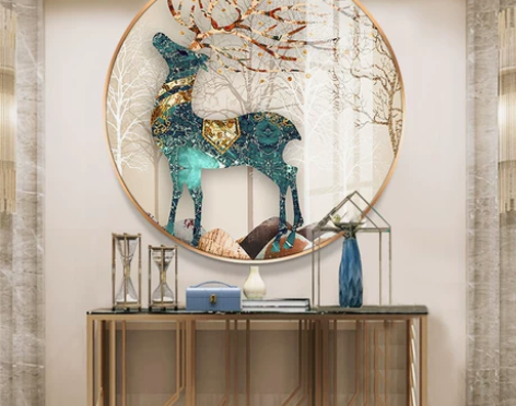 轻奢入户圆形玄关装饰画走廊过道背景墙客厅晶...