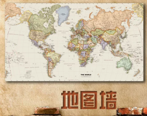 彩色超大复古世界地图英文版无框画酒吧客厅装...