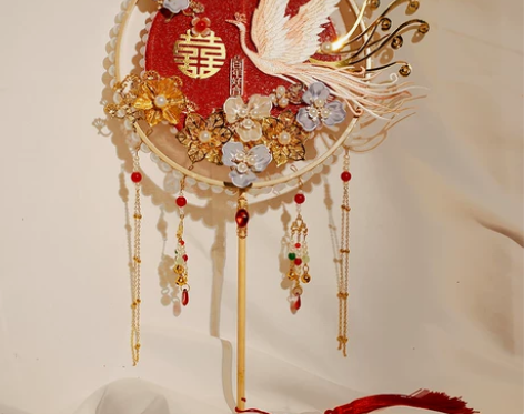 新娘结婚团扇喜扇diy材料包扇子婚礼手持秀...