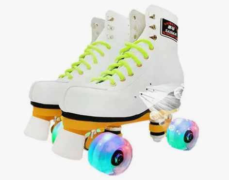 赛马白色双排溜冰鞋成人男女闪光轮滑旱冰鞋四...