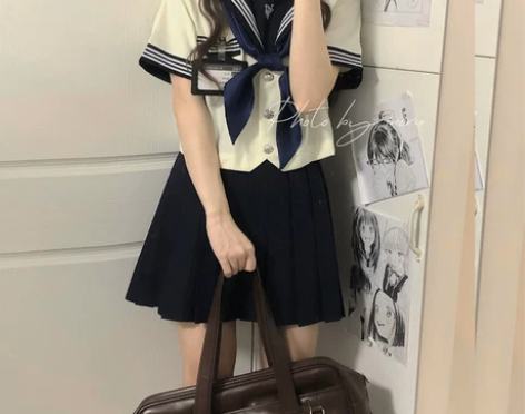 秋柚语临川高校原创水手服jk制服学院套装长...