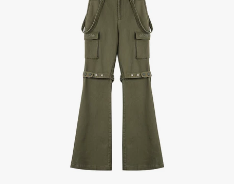 野生zerocircle军绿色工装喇叭裤女...