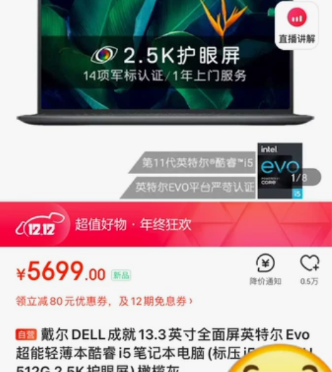 戴尔/ 成就13Pro 5310 酷睿11...