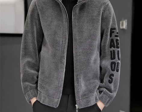 啄木鸟集团正品秋冬羊剪绒立领夹克男士刺绣卫...