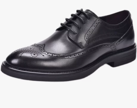 男鞋2022秋季款真皮商务正装鞋布洛克厚底...