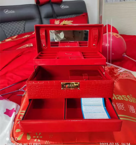 密码首饰品收纳盒红色陪嫁妆箱聘彩礼金定提亲...