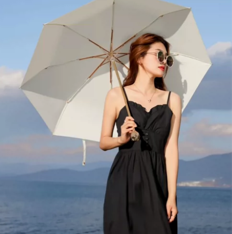 三折全自动开收黑胶遮阳防晒 UV晴雨伞 缩...