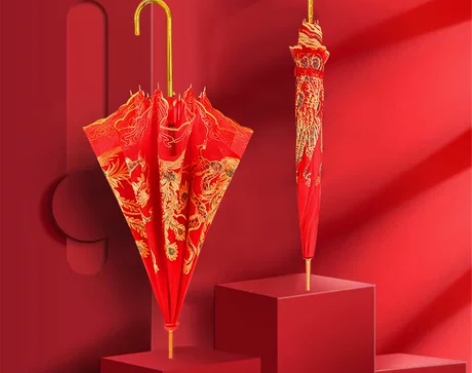 红伞婚庆结婚出嫁伞蕾丝花边刺绣长柄中式婚礼...