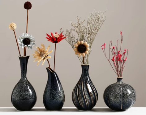 简约陶瓷小号花瓶北欧书房桌面复古装饰客厅干...