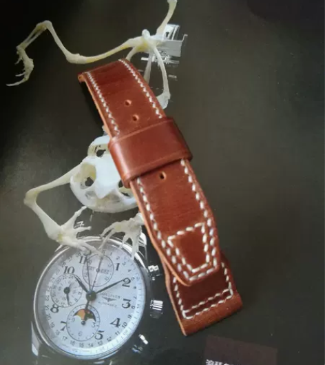 手表带20/18红棕疯马皮头层牛皮手表带真...