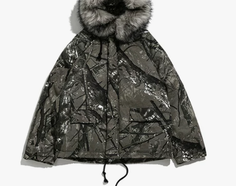 短款迷彩连帽棉衣男2018冬季宽松国潮牌面...