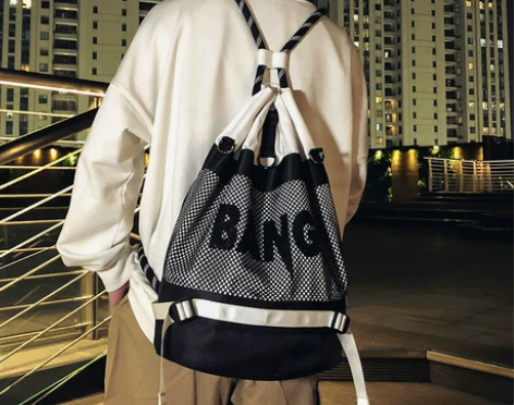 街头潮牌双肩包男运动篮球包休闲抽绳束口包防...