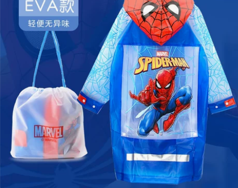 迪士尼儿童长款雨衣男童蜘蛛侠漫威男孩小孩学...