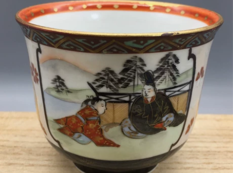 江戶時代大盃_彩金绘古代九谷燒_日本古董茶...