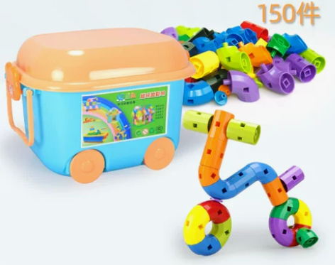 幼儿园礼盒装旋转立体拼搭拼插积木旋转益智幼...