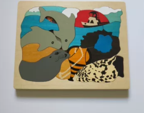 外贸原单英国伦敦狐狸系列二层益智木制拼图玩...