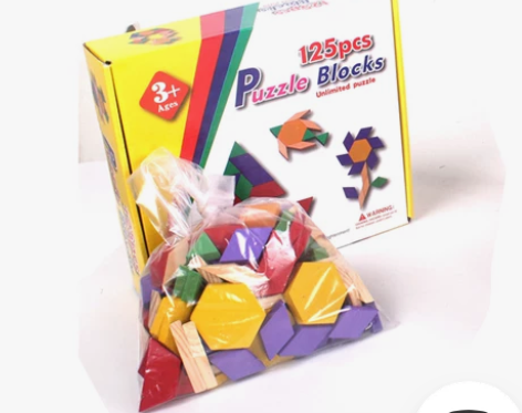 125粒百变积木几何形状拼图幼儿园智力拼板...