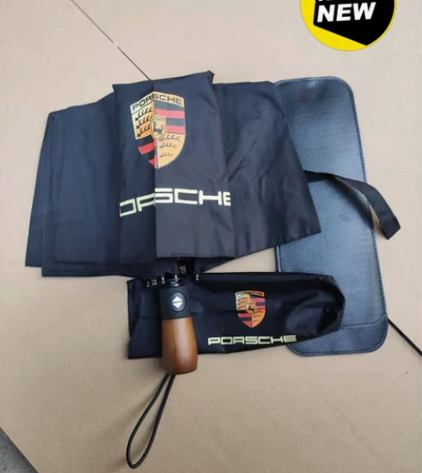 保时捷卡宴实木柄10骨全自动折叠伞雨伞带皮...