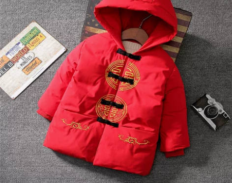 男童棉服唐装儿童过年喜庆衣服红色女童冬季中...