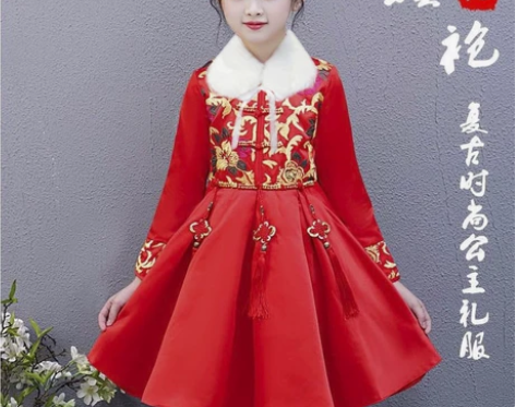 新款2020女童旗袍秋冬小女孩公主裙加绒儿...