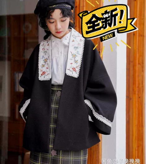 徐娇织羽集眷花盈汉服汉元素呢子外套 全新带...
