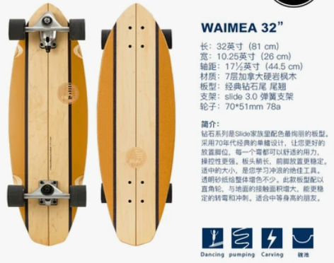 西班牙Slide陆地冲浪板滑板专业版zak...