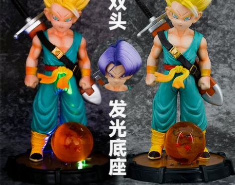 七龙珠可换头特兰克斯黄发蓝发手办站姿双头雕...