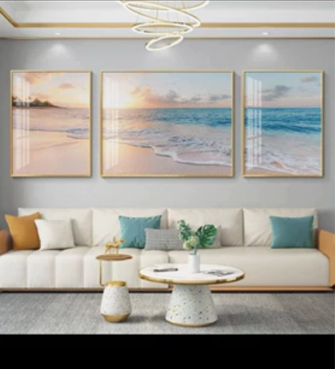 客厅装饰画现代简约三联画沙发背景墙挂画风景...