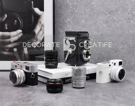 装饰品 经典黑白相机模型道具样板间书房书柜...