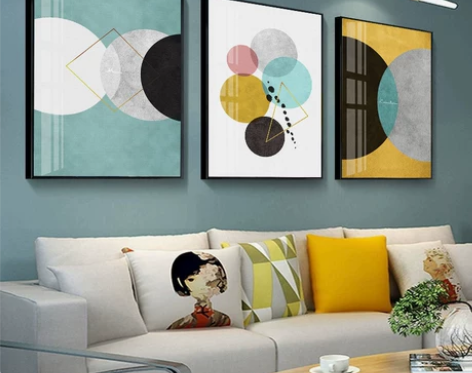 北欧客厅装饰画沙发后背景墙现代简约创意几何...