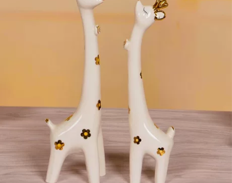 景德镇陶瓷梅花情侣狗 梅花鹿艺术摆件家居装...