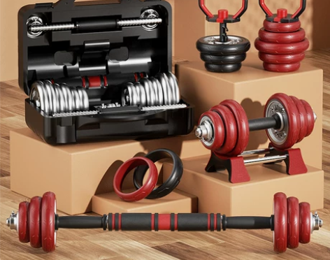 朗威哑铃男士健身家用电镀实心纯铁20公斤杠...