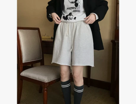 好玩和有趣 运动短裤女秋季新款慵懒风直筒裤...