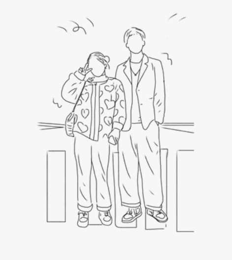 手绘头像Q版情侣黑白线条简笔画定制卡通人物...