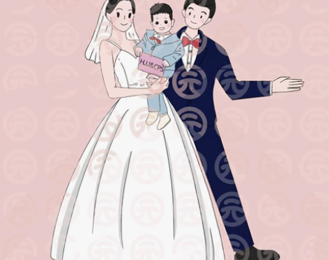 婚礼logo手绘结婚请柬插画设计Q版头像定...