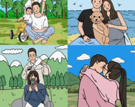 手绘头像情侣Q版定制真人画像照片转卡通设计...