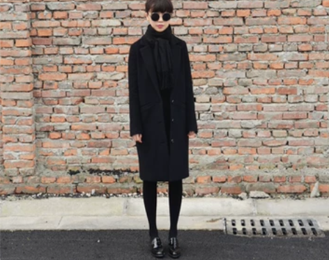 V.W.Y+独家定制冬款黑色长西装毛呢大衣...