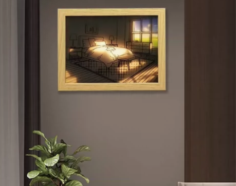 抖音同款灯光画光影客厅沙发背景墙装饰画相框...