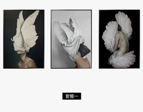 羽后现代小众人物装饰画简约沙发背景墙三联挂...
